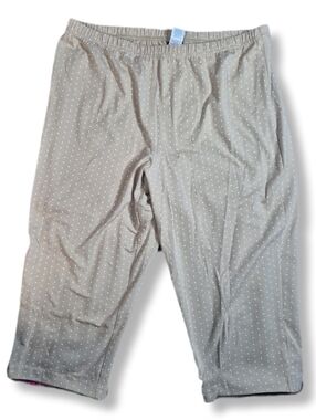 Basic Edition Women's Tan With White Polka Dots Stretch Cotton Capri Pants Sz.XL